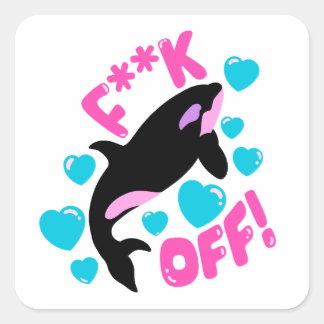 Pegatina Cuadrada Orca Girly Pink F Off Killer Whale