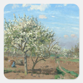 Pegatina Cuadrada Orchard en Bloom, Louveciennes Camille Pissarro
