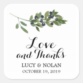 Pegatina Cuadrada Orchard Olive de acuarela | Favor Gracias