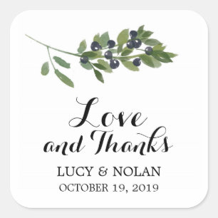 Pegatina Cuadrada Orchard Olive de acuarela   Favor Gracias