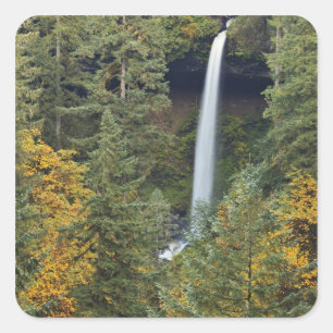 Pegatina Cuadrada Oregón, Parque Estatal Silver Falls, North Falls