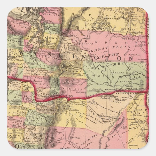 Pegatina Cuadrada Oregón y el Territorio de Washington (Anverso)