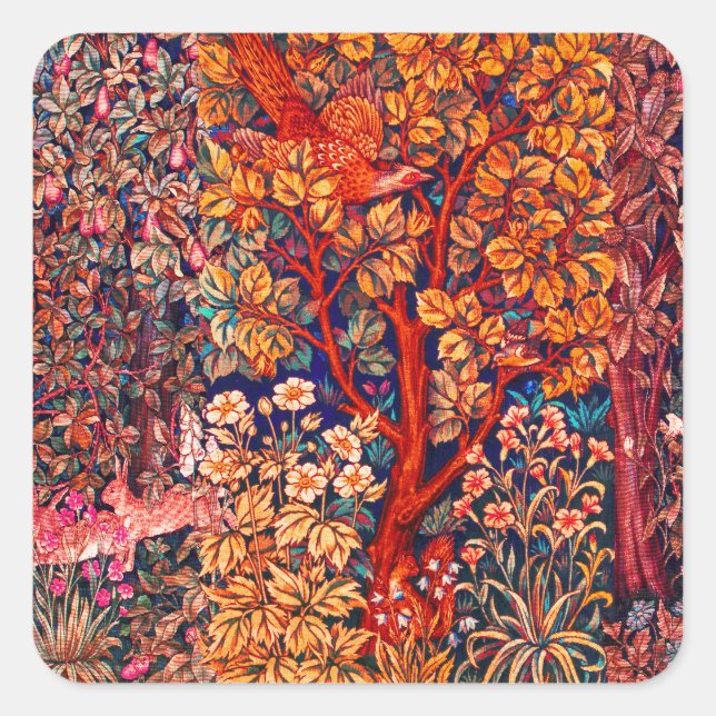 Pegatina Cuadrada OREJAS DE ANIMALES FORESTALES DE OTOÑO, Pheasant,  (Anverso)