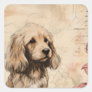 Pegatina Cuadrada Orejas largas de perro adorables