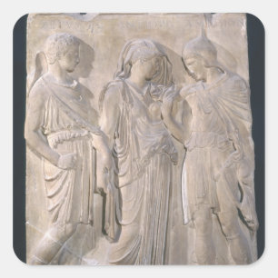 Pegatina Cuadrada Orfeo, Eurydice y Hermes