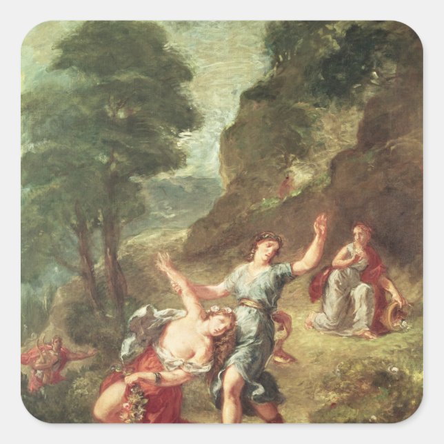 Pegatina Cuadrada Orfeo y Eurídice, Primavera (Anverso)