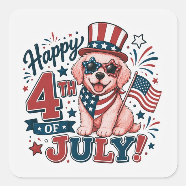 Pegatina Cuadrada Orgullo Americano 4 de Julio (Anverso)