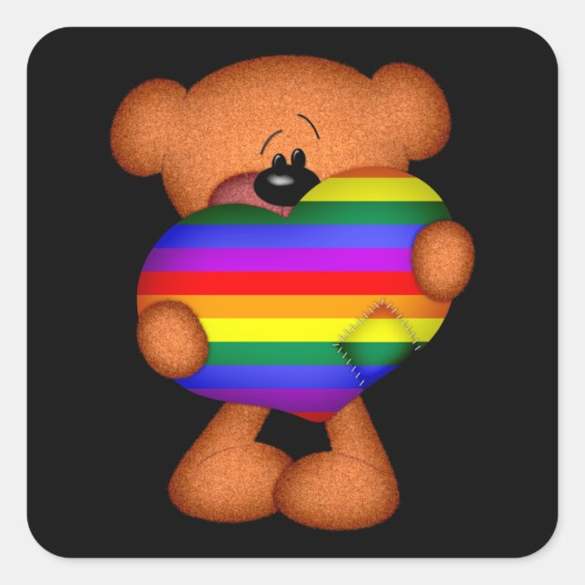 Pegatina Cuadrada Orgullo Corazón Teddy Oso (Anverso)
