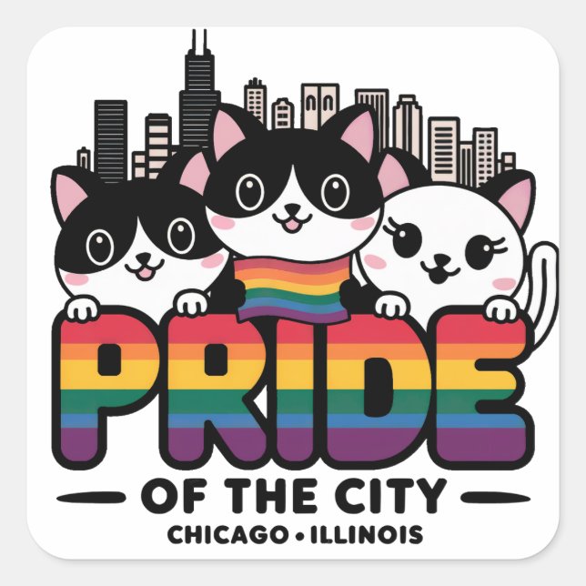 Pegatina Cuadrada Orgullo de Chicago City Illinois Bandera Arcoiris  (Anverso)