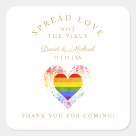 Pegatina Cuadrada Orgullo de corazón arcoiris lesbiana Boda gay sani