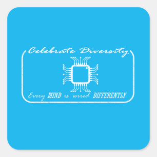 Pegatina Cuadrada orgullo de discapacidad: cada mente está cableada 