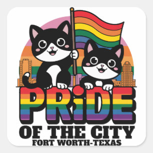 Pegatina Cuadrada Orgullo de Fort Wort City Texas Bandera Arcoiris d