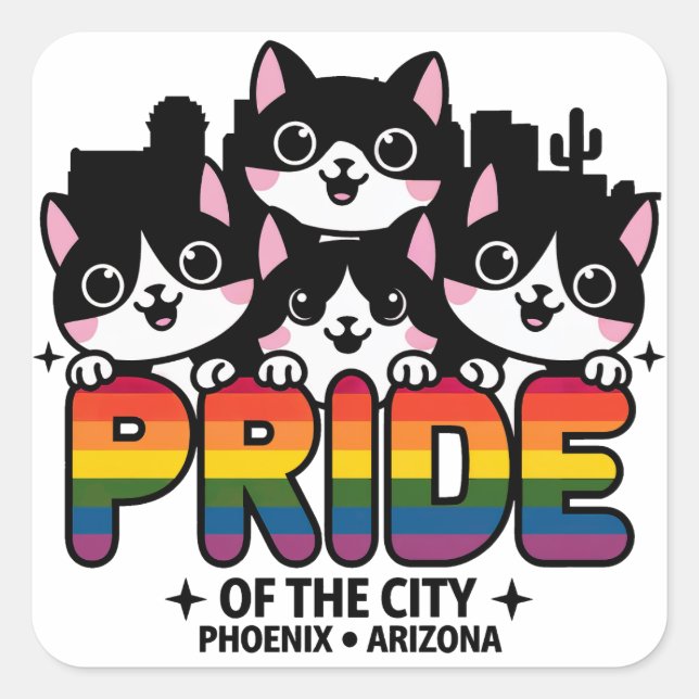 Pegatina Cuadrada Orgullo de la bandera arcoiris de Phoenix City Ari (Anverso)