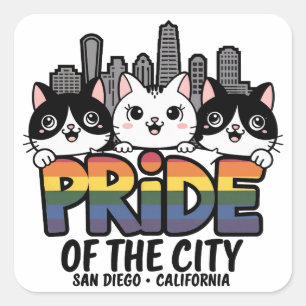 Pegatina Cuadrada Orgullo de San Diego City California EE.UU. Fla ar