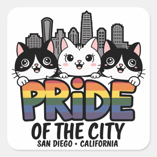 Pegatina Cuadrada Orgullo de San Diego City California EE.UU. Fla ar (Anverso)