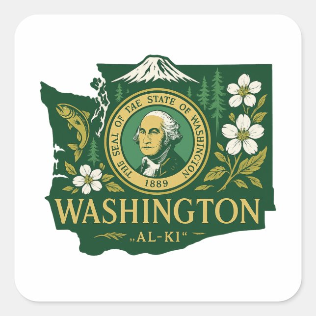 Pegatina Cuadrada Orgullo del estado de Washington (Anverso)
