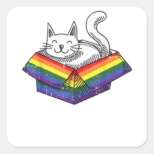 Pegatina Cuadrada Orgullo gay Arcoiris lindo Kitten Gatito Orgulloso (Anverso)