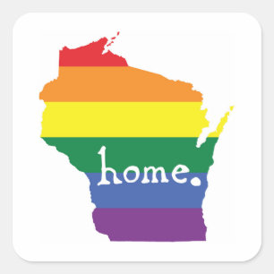 Pegatina Cuadrada Orgullo Gay de Wisconsin Mapa del hogar