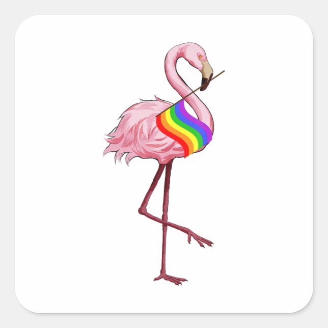Pegatina Cuadrada Orgullo Gay Flamingo Rosa Lgbt Regalos del Mes del (Anverso)