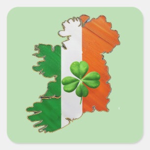 Pegatina Cuadrada ORGULLO IRLANDÉS y cuatro tréboles de hojas—