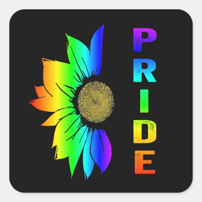 Pegatina Cuadrada Orgullo LGBT Bandera Arcoiris Flor girasol (Anverso)