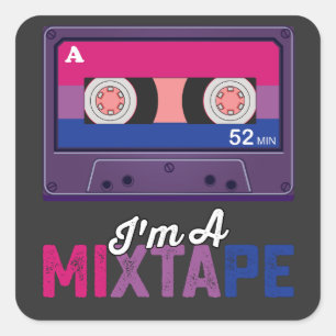 Pegatina Cuadrada Orgullo LGBT: Soy una cassette mixtape Bi