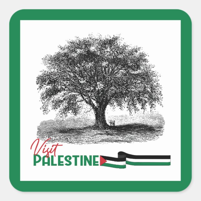 Pegatina Cuadrada Orgullo palestino por los olivos, visitar Palestin (Anverso)