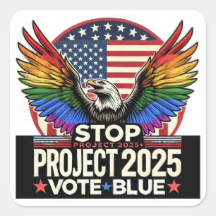 Pegatina Cuadrada Orgullo - Stop Project 2025 - Vote Azul