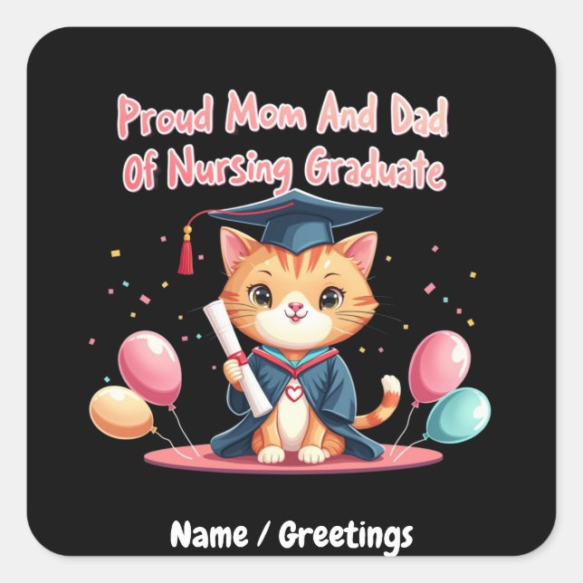 Pegatina Cuadrada Orgullosa madre y padre de un graduado de Enfermer (Anverso)