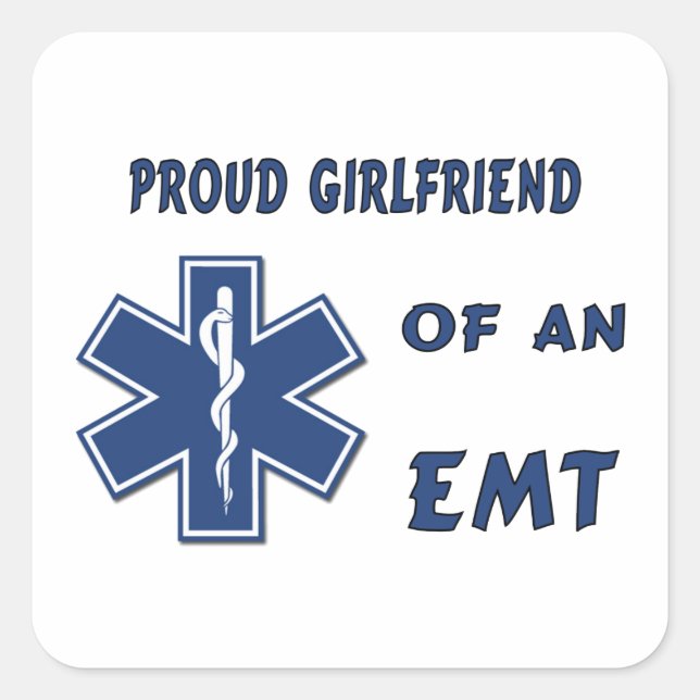 Pegatina Cuadrada Orgullosa novia de EMT (Anverso)