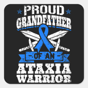Pegatina Cuadrada Orgulloso Abuelo De Un Guerrero Ataxia Awaren Azul