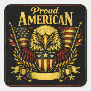 Pegatina Cuadrada Orgulloso Americano – Orgullo Patriota Sin Disculp
