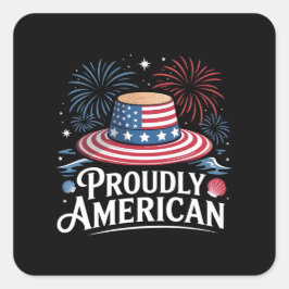 Pegatina Cuadrada Orgulloso americano - Patriotic Beach Sunhat