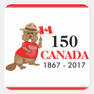 Pegatina Cuadrada Orgulloso castor canadiense 150 años