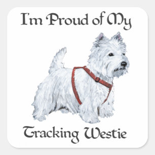 Pegatina Cuadrada Orgulloso de mi Westie de rastreo