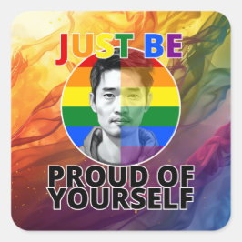 Pegatina Cuadrada Orgulloso de ti mismo - Hombres asiáticos del orgu