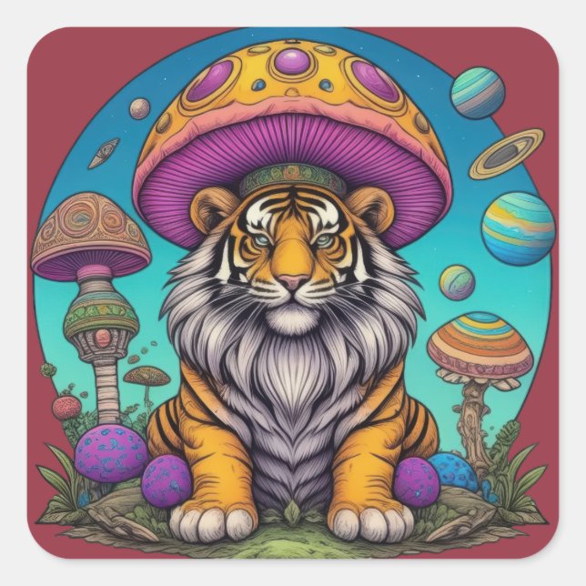 Pegatina Cuadrada Orgulloso hongo tigre (Anverso)