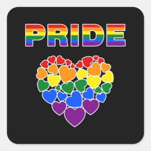 Pegatina Cuadrada Orgullosos corazones LGBTQ arcoiris