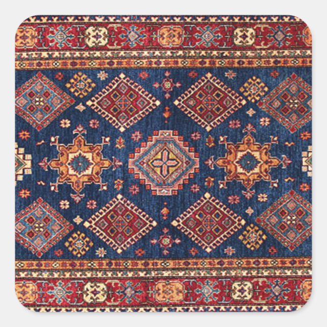 Pegatina Cuadrada Oriental Persa  Patrón de Alfombra Turca (Anverso)