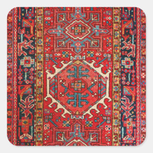 Pegatina Cuadrada Oriental Persa, Patrón Turco, Rojo