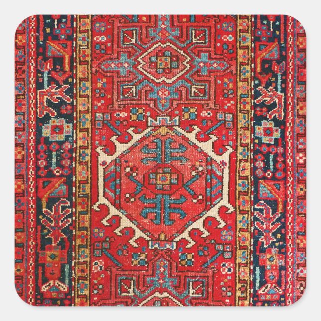 Pegatina Cuadrada Oriental Persa, Patrón Turco, Rojo (Anverso)