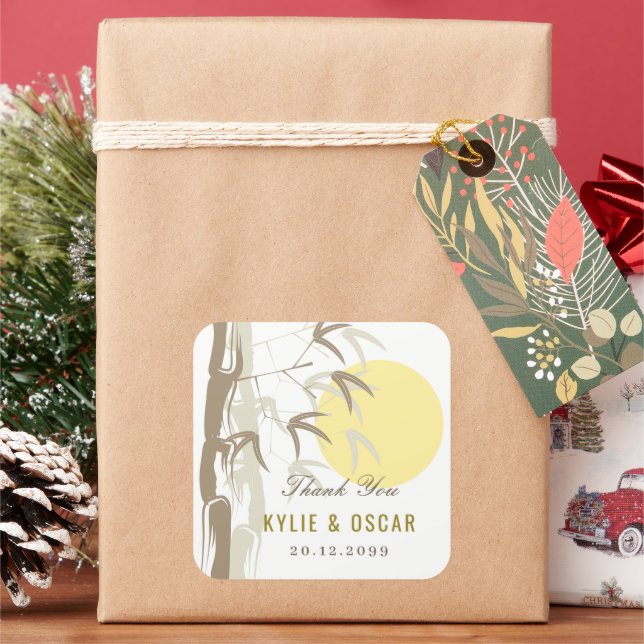 Pegatina Cuadrada Oriental Sunrise Bamboo Garden Zen Boda Amarillo (Vacaciones)