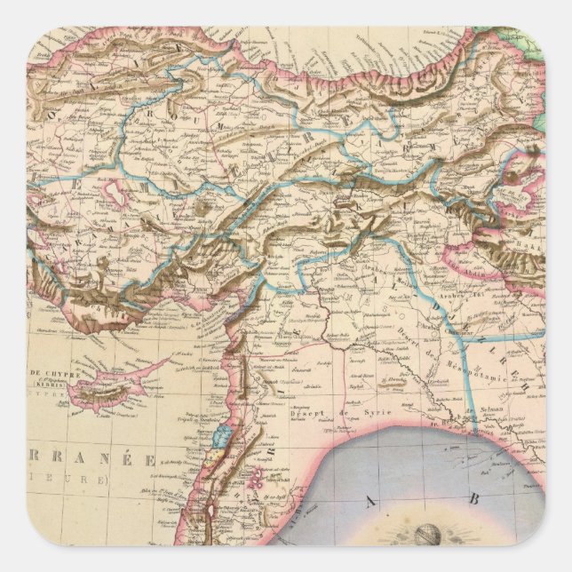 Pegatina Cuadrada Oriente Medio, Turquía, Siria, Asia (Anverso)