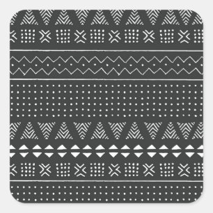 Pegatina Cuadrada Origen étnico tribal: patrón blanco negro.