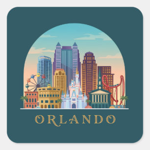Pegatina Cuadrada Orlando Florida Moderno Horizonte Vintage