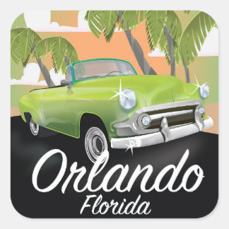 Pegatina Cuadrada Orlando Florida poster de viajes vintage