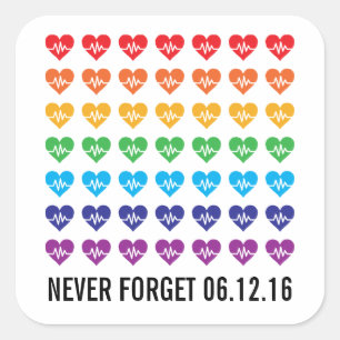 Pegatina Cuadrada Orlando Strong One Pulse 49 Hearts Rainbow