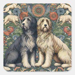 Pegatina Cuadrada Ornamental Dogs Textile Art inspired by William