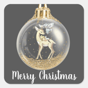 Pegatina Cuadrada Ornamento de escena de ciervos de Navidades mágico