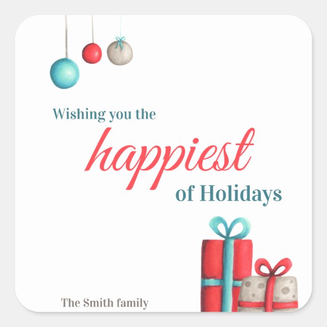 Pegatina Cuadrada Ornamento festivo presenta Navidades (Anverso)